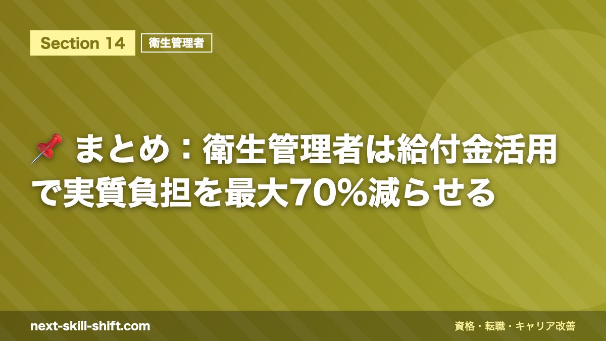 📌 まとめ:衛生管理者は給付金活用で実質負担を最大70%減らせる