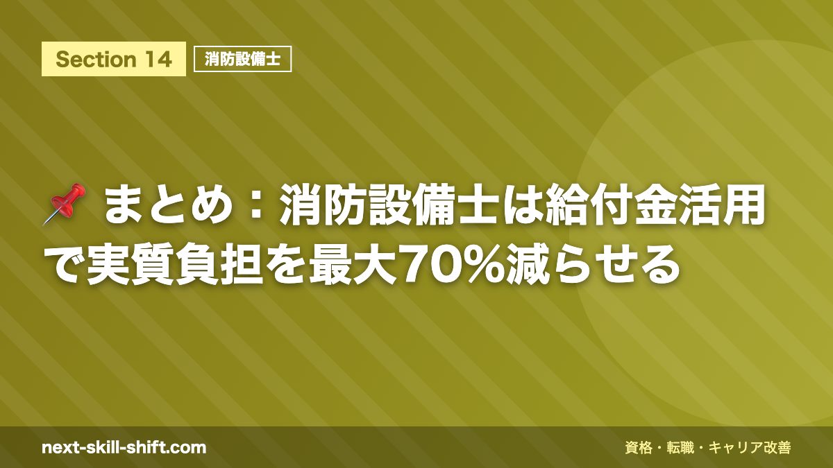 📌 まとめ:消防設備士は給付金活用で実質負担を最大70%減らせる