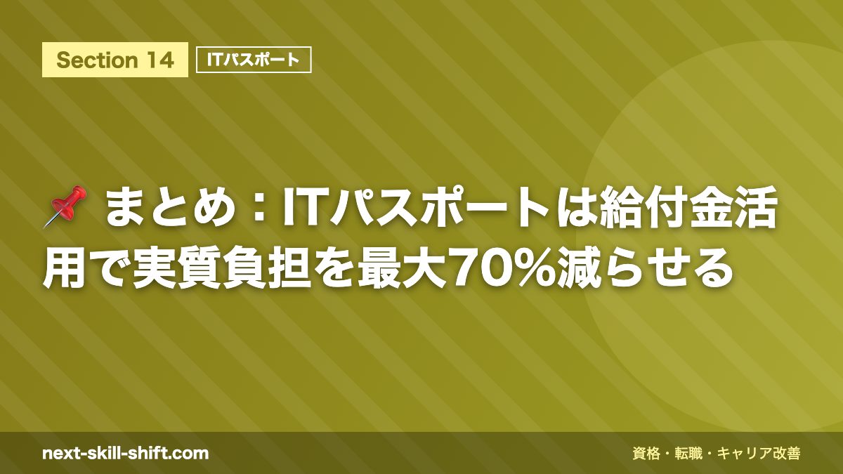 📌 まとめ:ITパスポートは給付金活用で実質負担を最大70%減らせる