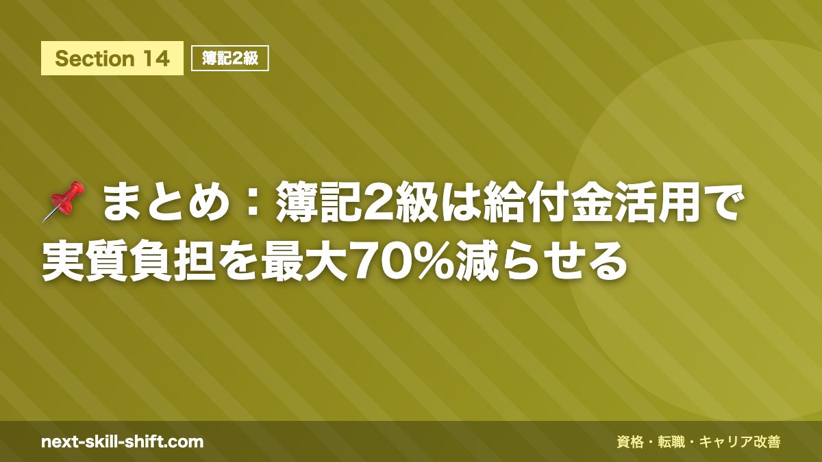 📌 まとめ：簿記2級は給付金活用で実質負担を最大70%減らせる