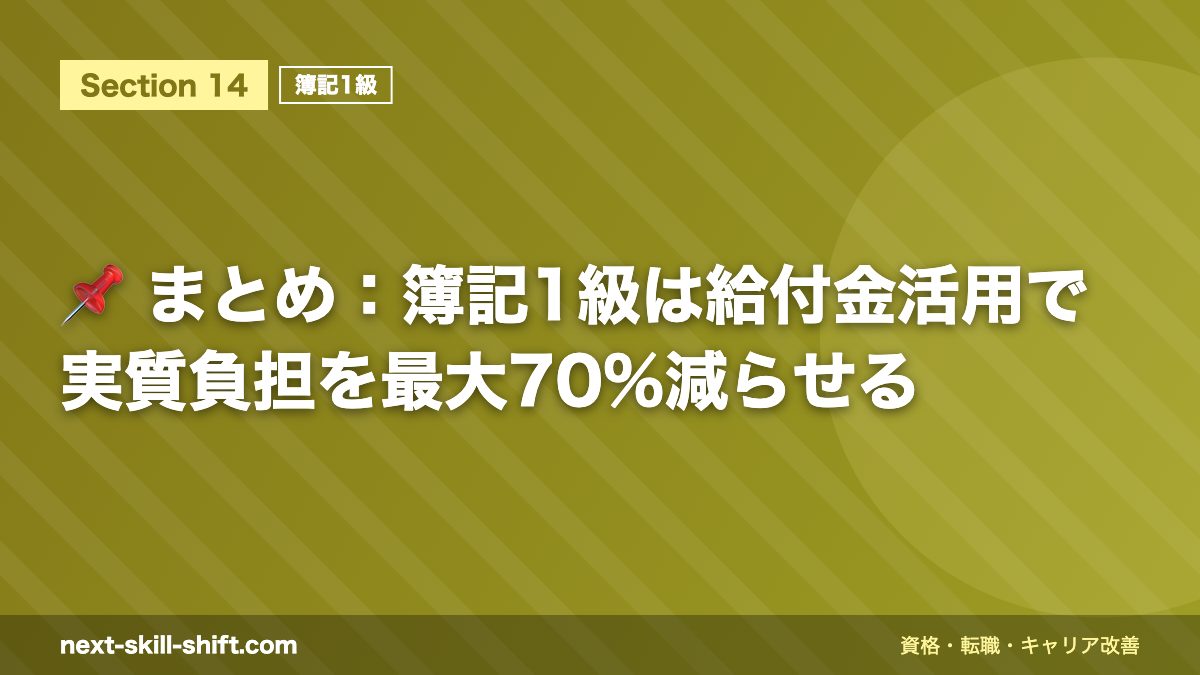 📌 まとめ：簿記1級は給付金活用で実質負担を最大70%減らせる