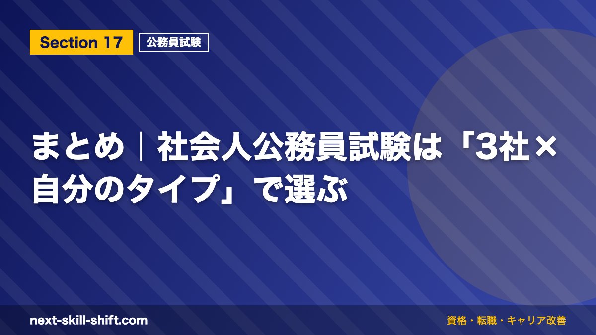 まとめ|社会人公務員試験は「3社×自分のタイプ」で選ぶ