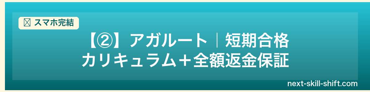 スマホ完結:【②】アガルート|短期合格カリキュラム+全額返金保証