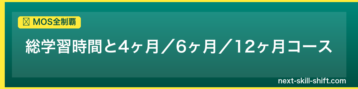 MOS全制覇：総学習時間と4ヶ月／6ヶ月／12ヶ月コース