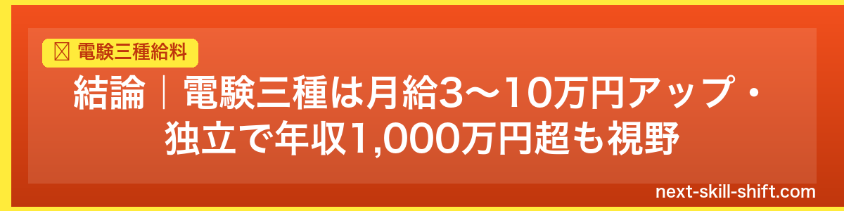 電験三種給料：結論｜電験三種は月給3〜10万円アップ・独立で年収1,000万円超も視野