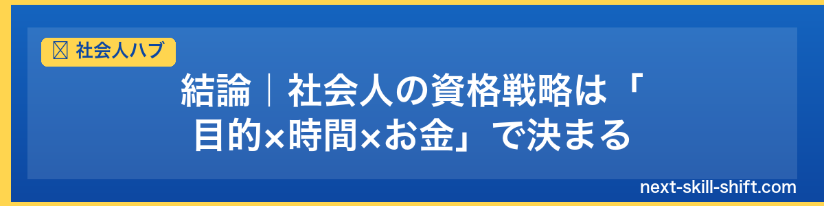 社会人ハブ：結論｜社会人の資格戦略は「目的×時間×お金」で決まる