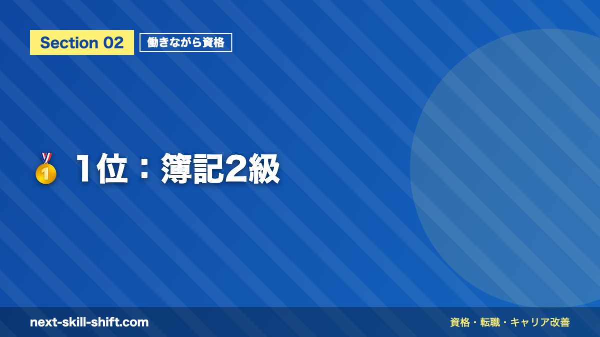 🥇 1位:簿記2級