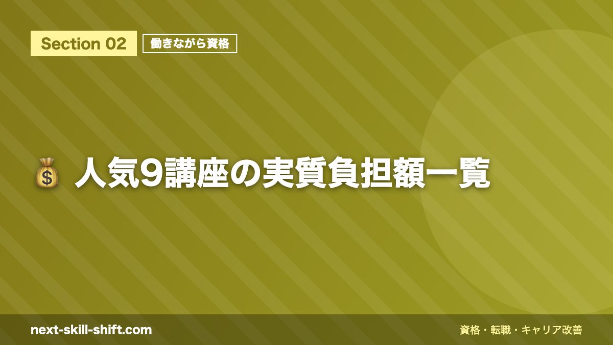 💰 人気9講座の実質負担額一覧