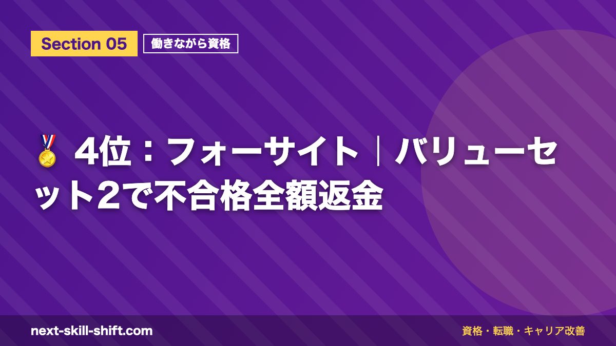 🏅 4位：フォーサイト｜バリューセット2で不合格全額返金
