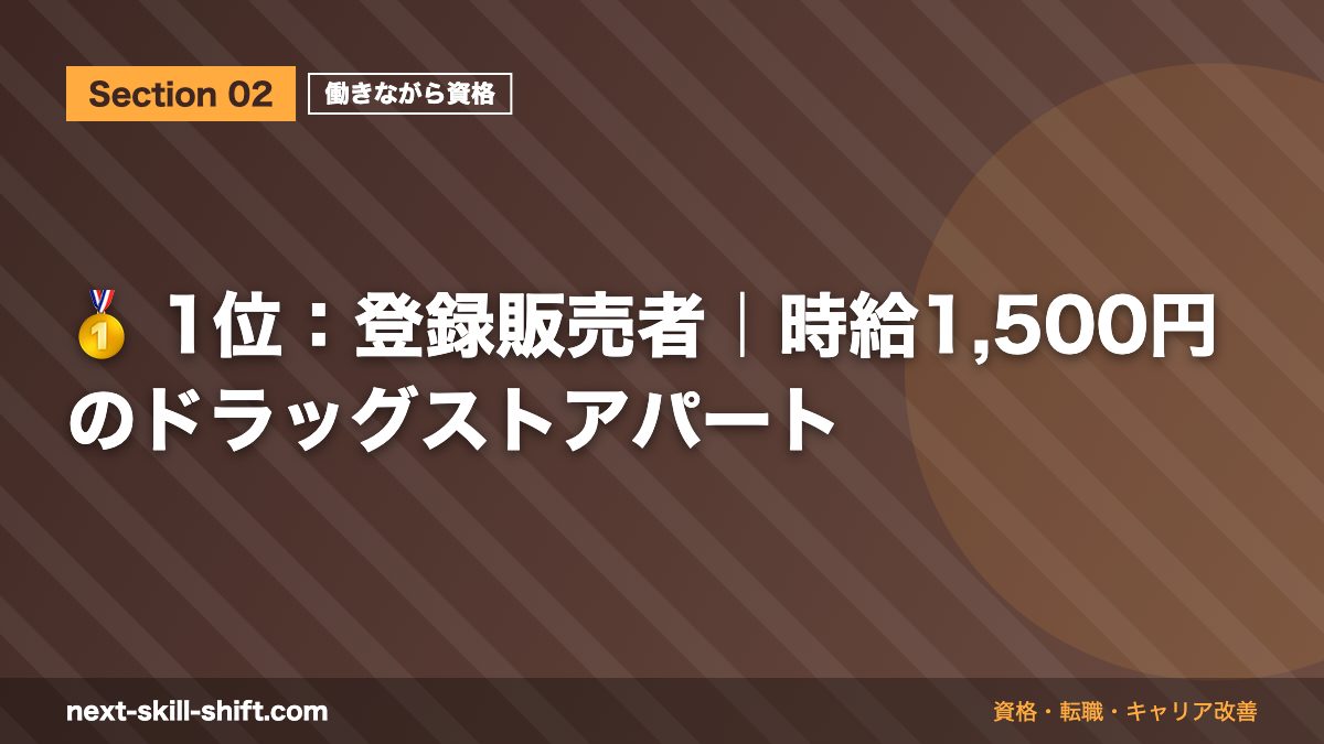 🥇 1位：登録販売者｜時給1,500円のドラッグストアパート