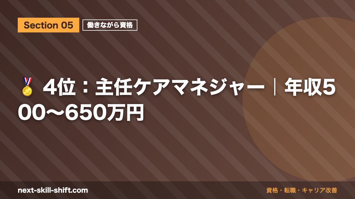 🏅 4位：主任ケアマネジャー｜年収500〜650万円