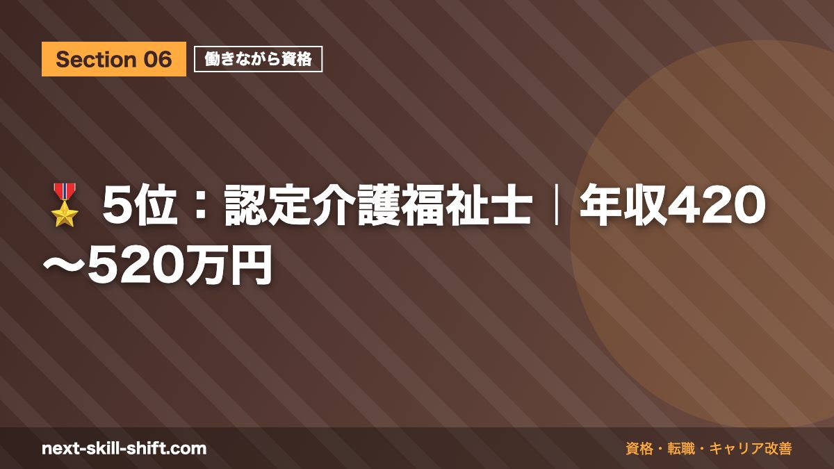 🎖️ 5位：認定介護福祉士｜年収420〜520万円