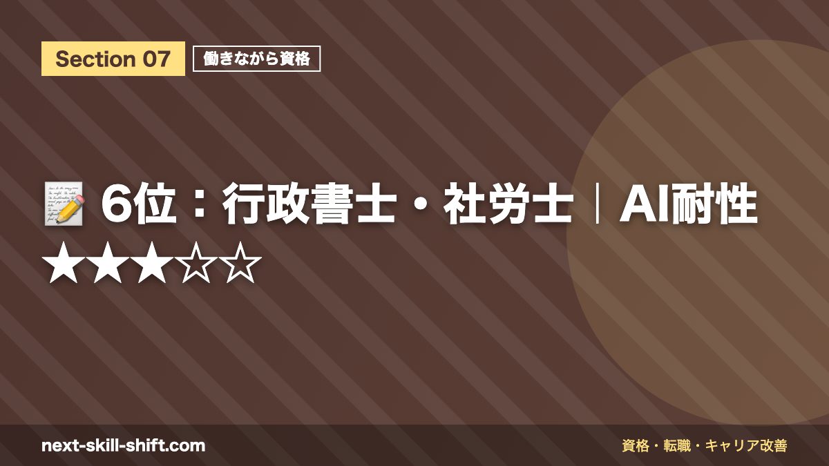 📝 6位：行政書士・社労士｜AI耐性★★★☆☆