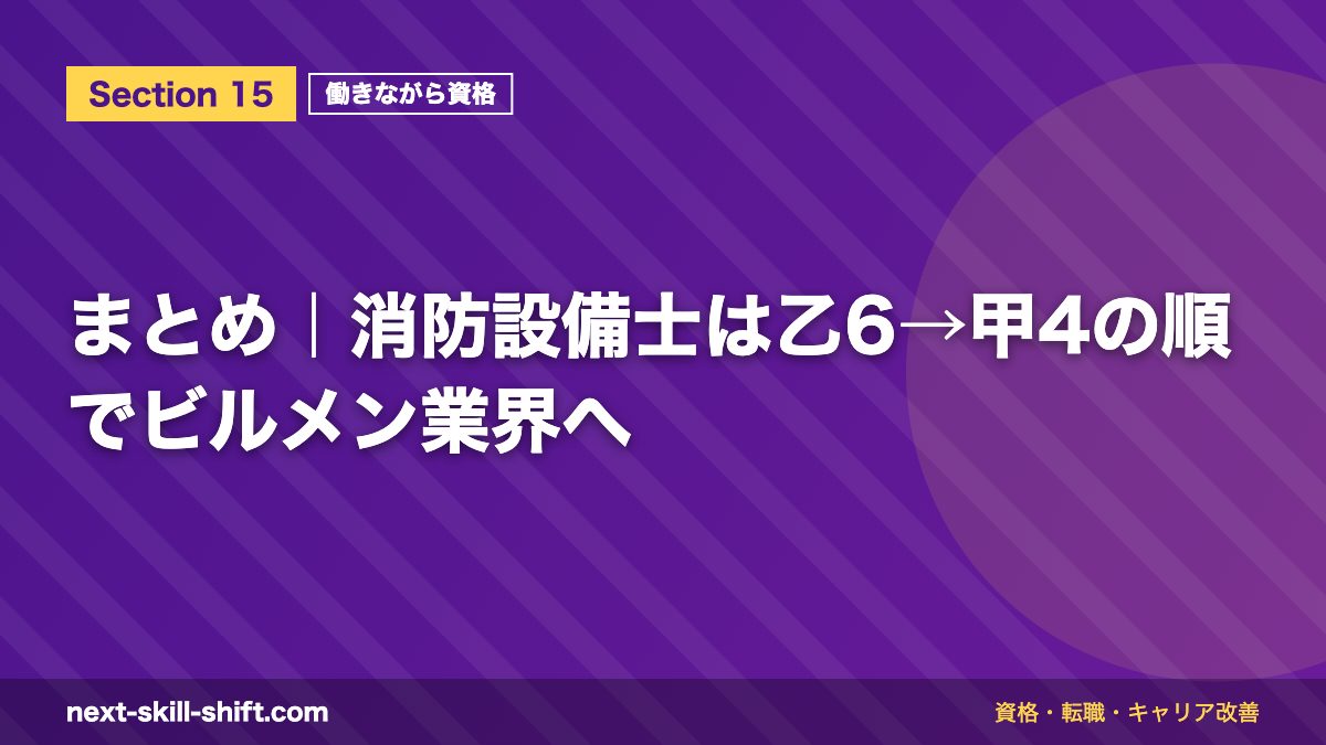 まとめ｜消防設備士は乙6→甲4の順でビルメン業界へ