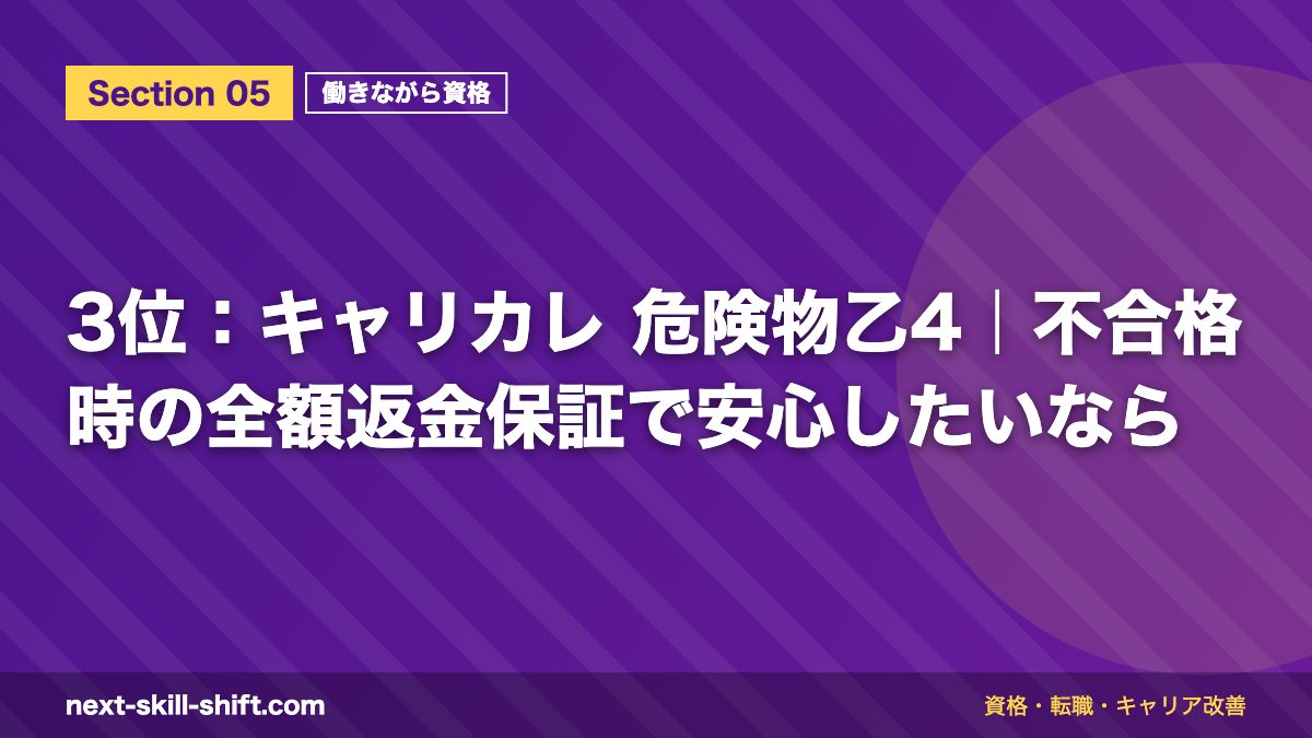 3位：キャリカレ 危険物乙4｜不合格時の全額返金保証で安心したいなら