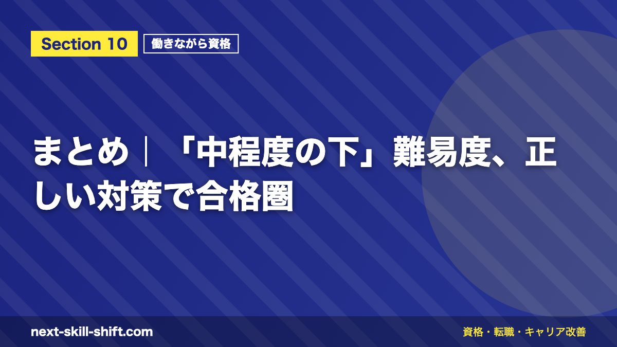 まとめ|「中程度の下」難易度、正しい対策で合格圏