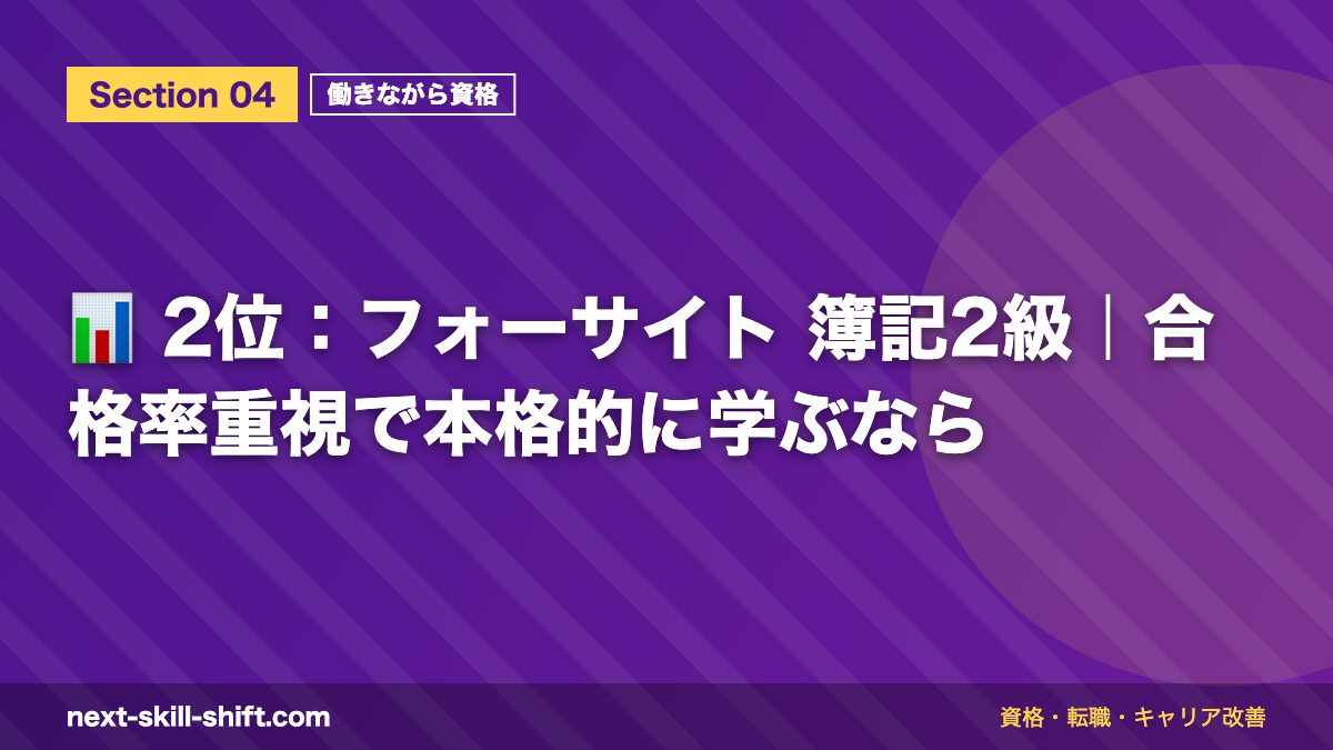 📊 2位:フォーサイト 簿記2級|合格率重視で本格的に学ぶなら