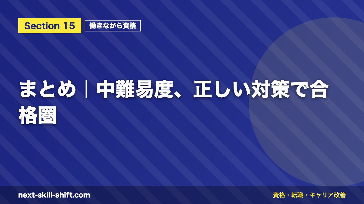 まとめ｜中難易度、正しい対策で合格圏