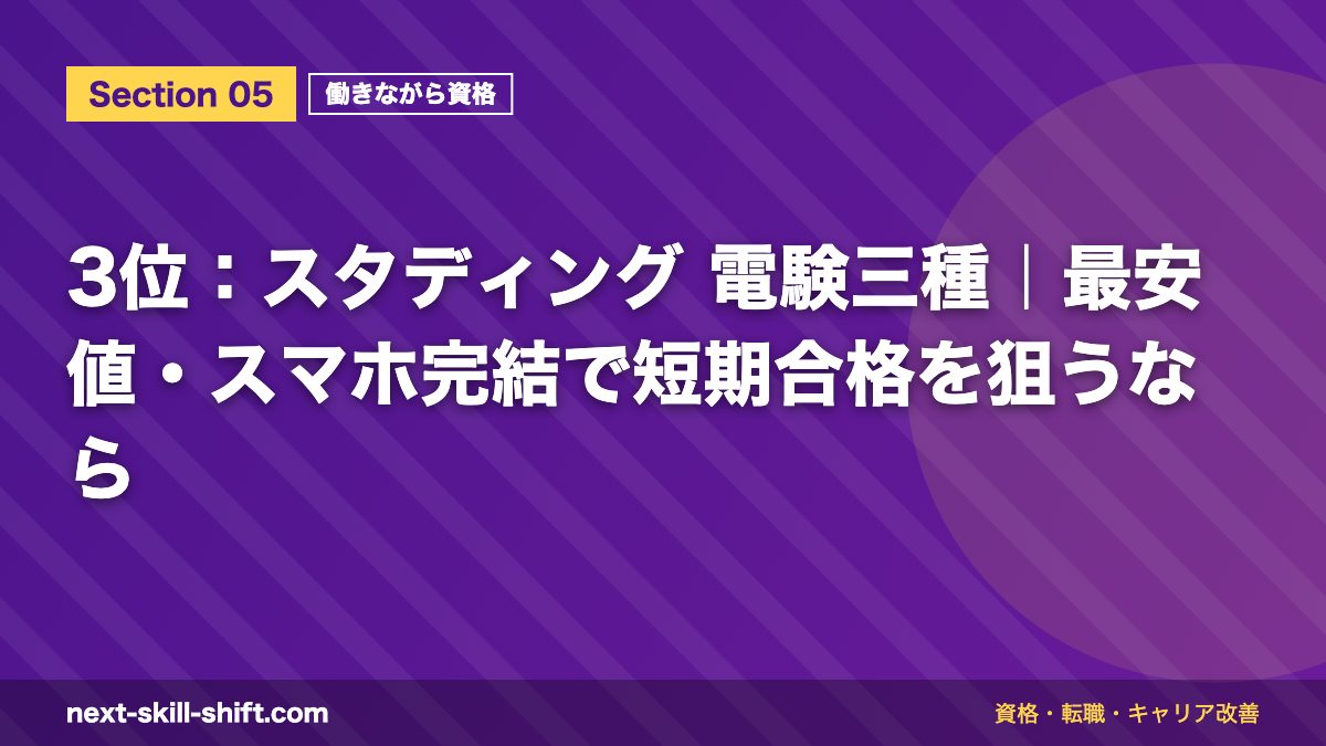 3位：スタディング 電験三種｜最安値・スマホ完結で短期合格を狙うなら
