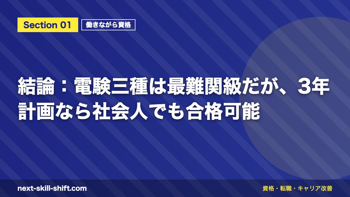 結論：電験三種は最難関級だが、3年計画なら社会人でも合格可能