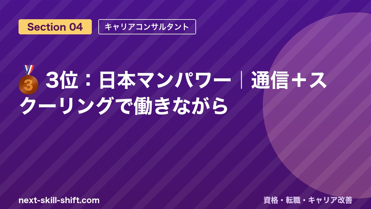 🥉 3位：日本マンパワー｜通信＋スクーリングで働きながら