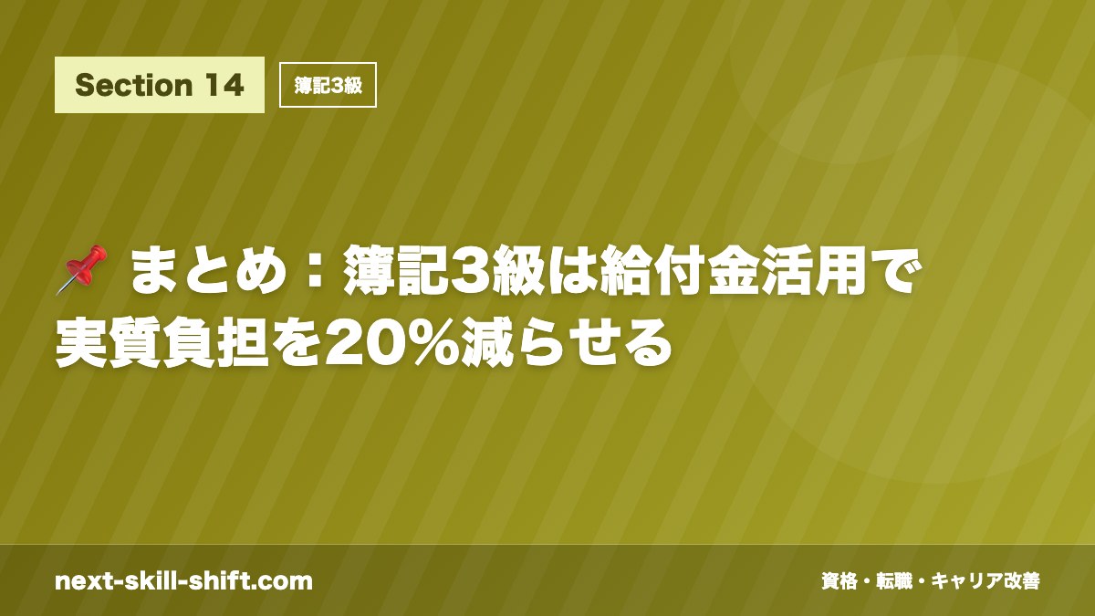 📌 まとめ：簿記3級は給付金活用で実質負担を20%減らせる